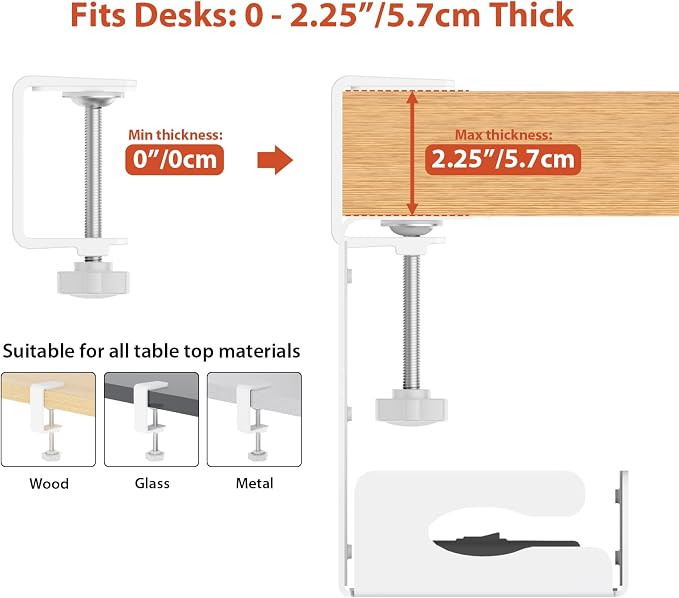 Univivi Under Desk Cable Management Tray, Cable Management, 32 inch, White | Durable Steel Material, Desk Cable Management with No-Drill C-Clamp and Screw Mount, Cord Management for Office/Home - Image 7