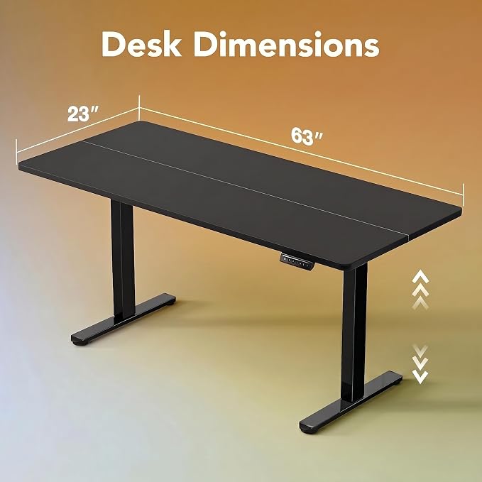 HUANUO 63 x 24 inch Electric Standing Desk Adjustable Height, 4 Memory Height Settings, Sit Stand Up Desk for Home Office & Computer Workstation, Black - Image 3
