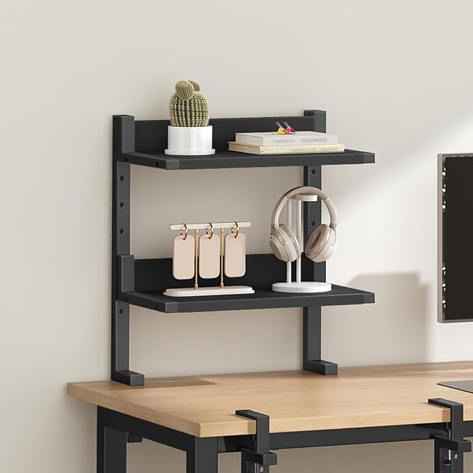 HOOBRO Clamp On Desk Shelf, 2-Tier Desktop Organizer, Space-Saving Desk Shelf with Adjustable Shelves, for Office, Study, Entertainment Accessories, Black BK32SJ01 - Image 6