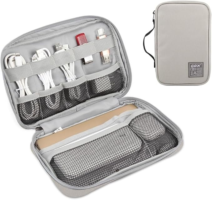 GOX Cable Organizer Pouch – Case for Chargers and Cords, Cord Organizer Travel Black, Small Cable Organizer Bag for Earbuds & Tech Accessories(BEIGE-Large) by GOX