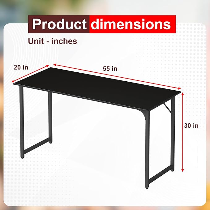 PayLessHere | 55 Inch Computer Desk | Black | Office Desk with Metal Frame, Adjustable Feet | Water-Resistant, Scratchproof Surface | Sturdy Writing Table for Home Office or Study | Pack of 1 - Image 3