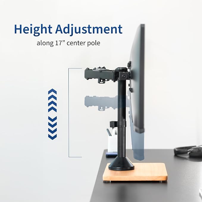 VIVO Dual Monitor Desk Stand for 13 to 32 inch Screens, STAND-V002FD-B | Articulating, Freestanding Adjustable Monitor Arm, Black with Wood Base, Computer Stand for 2 Monitors, Holds 22 lbs Each - Image 6