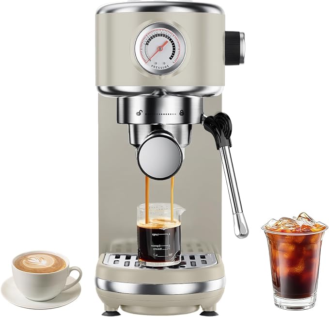 atatix 20 Bar Espresso Machine with Milk Frother, Compact Espresso Maker | Stainless Steel Coffee Machine with Precise Temp Control & 44oz Removable Water Tank for Latte, Cappuccino, Light Grey by ATATIX