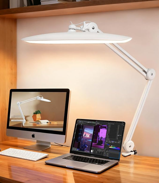 Led Desk Lamp with Clamp, Eye Caring Architect Desk Light for Home Office, Dual Screen Computer Monitor Gooseneck Adjustable Arm 20" LED Lamp, Stepless Dimming, for Nails &Salon, Reading, Workbench by Unknown