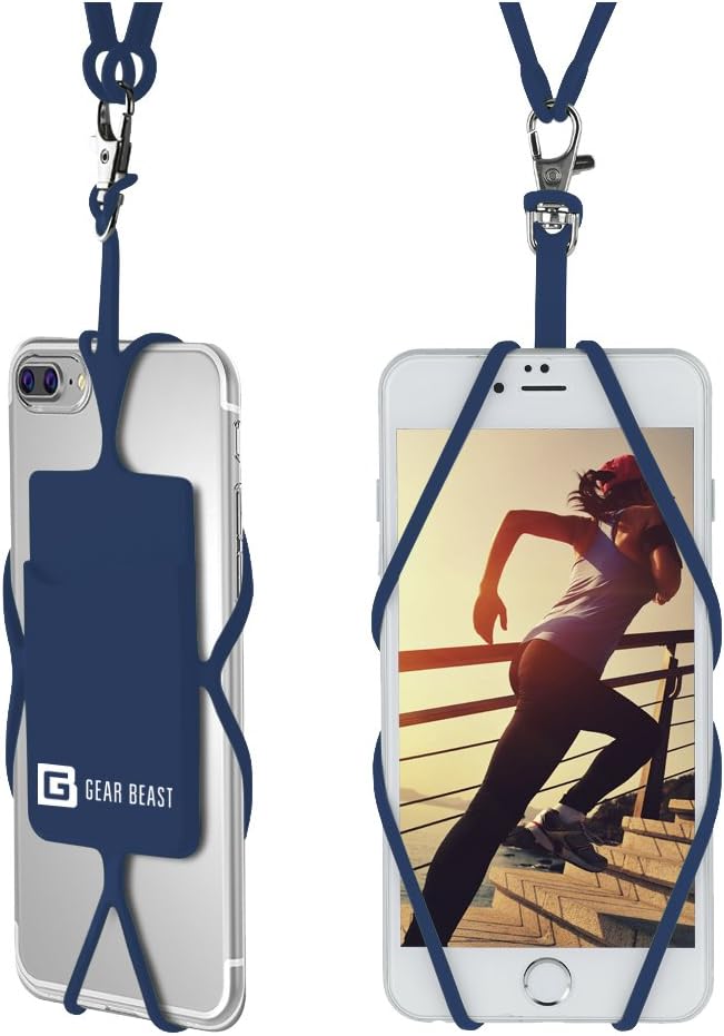 Gear Beast Cell Phone Lanyard - Universal Neck Phone Holder w/Card Pocket and Silicone Neck Strap - Compatible with Most Smartphones, Sailor Blue by GearBeast