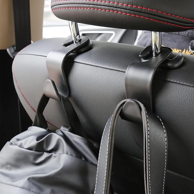 Car Back Seat Headrest Hooks, 4 Pack Black Stylish Back Seat Hanger for Car Handbag Clothes Coats Grocery Bags, Car Interior Accessories (Black2) - Image 7