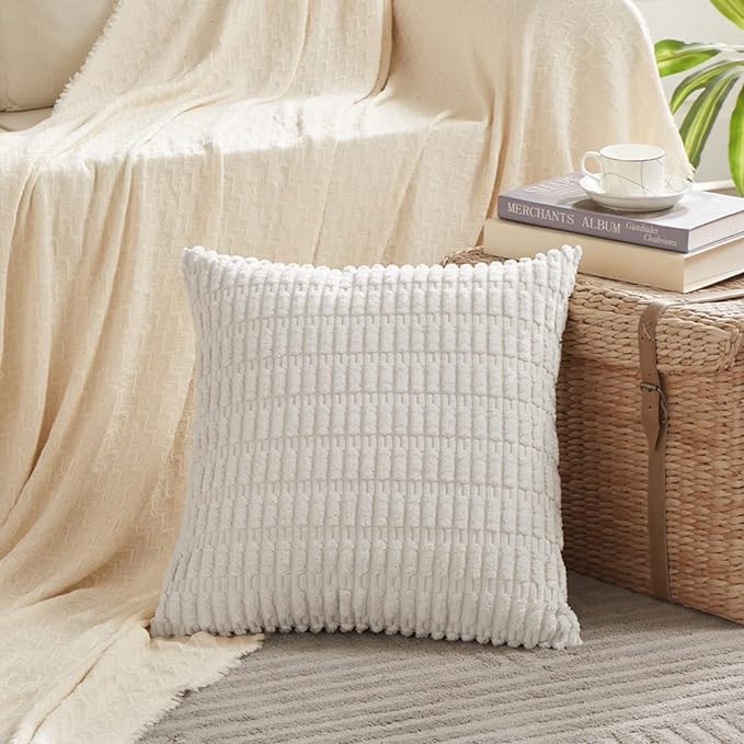 Fancy Homi 4 Packs Decorative Throw Pillow Covers for Living Room Couch Bed, Modern Farmhouse Boho Home Décor Accent Cushion Case, 20" x 20", White - Image 2