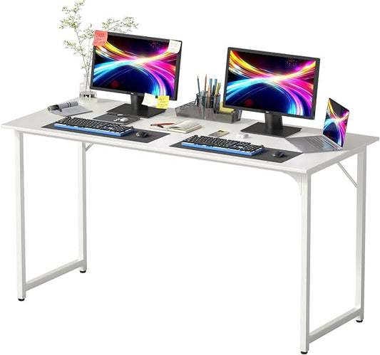 PayLessHere | 55 Inch Computer Desk | White | Office Desk with Metal Frame, Adjustable Feet | Water-Resistant, Scratchproof Surface | Sturdy Writing Table for Home Office or Study | Pack of 1 by PayLessHere