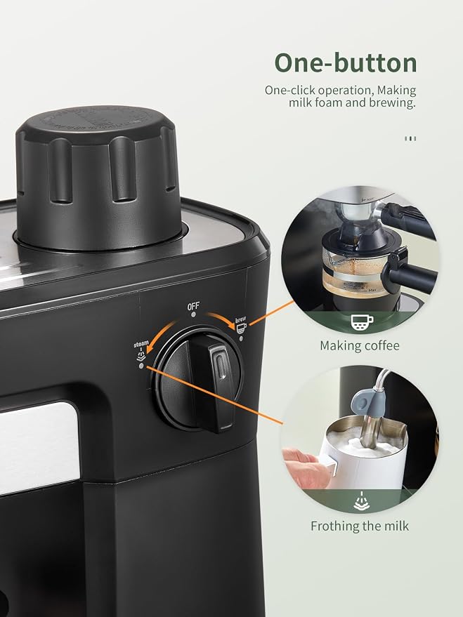 Reemix Espresso Machine 6 Bar, Rich Crema Coffee Maker | Auto Pressure Relief, Compact Home Coffee Brewer​​ Machine, Black - Image 3