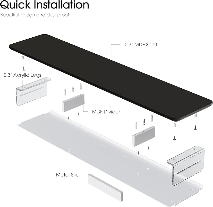 Fenge 42.5" Dual Monitor Stand with Clear Acrylic Legs, Black | Clear acrylic, storage compartment, 2-tier home office monitor riser, wide large desktop shelf fit monitor/laptop/printer - Image 7