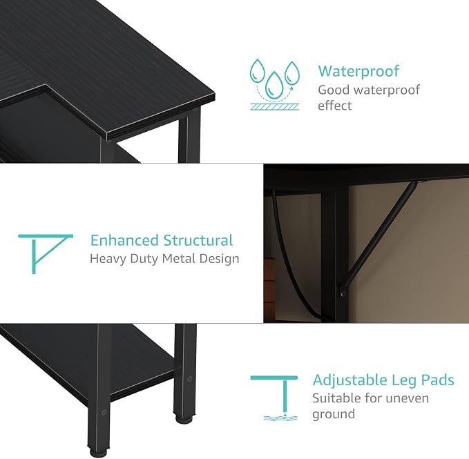 Lufeiya L Shaped Gaming Desk with Drawers & Storage Shelves, 63 Inch Corner Computer Desk with Power Outlet for Home Office Bedroom, L-Shaped Teen PC Desks with Fabric Drawer, Black - Image 9