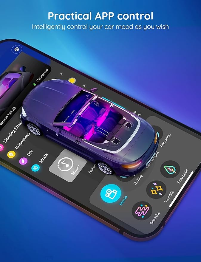 Govee Car LED Lights, RGB Smart Car Interior Lights, App Control | DIY Mode and Music Mode, 2 Lines Design LED Lights for Cars with Car Charger, 12V - Image 4