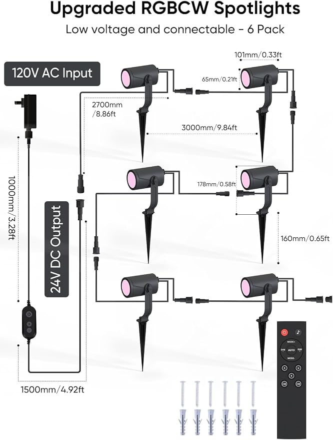 APPECK Smart Landscape Lighting Kit 36W, 6 Pack Outdoor Spot Lights RGBCW | Color Changing Landscape Lights, IP65 Waterproof, for Garden Pathway Yard, Daily Holiday Decor, Google Assitant Compatible - Image 2