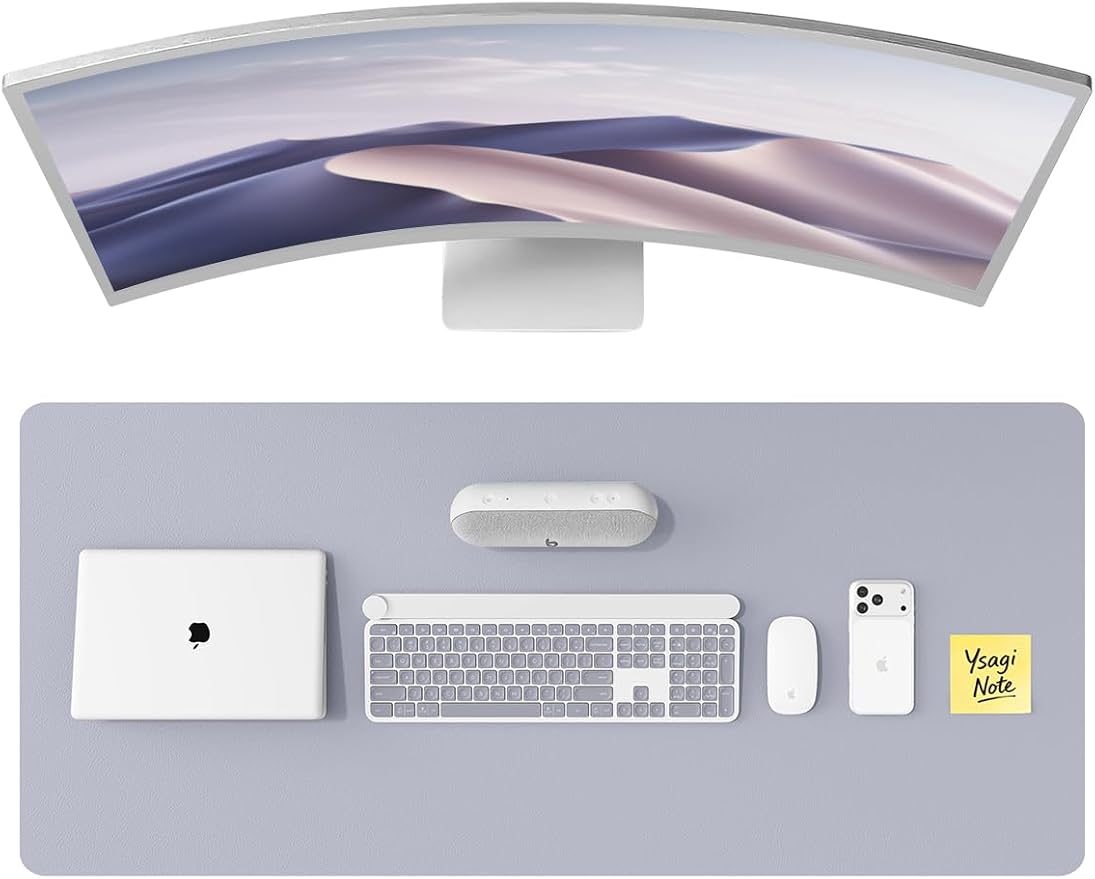 YSAGi Leather Desk Pad Protector, Office Desk Mat, Large Mouse Pad, Non-Slip PU Leather Desk Blotter, Laptop Desk Pad, Waterproof Desk Writing Pad for Office and Home (Soft Lavender,47" x 17") by YSAGi