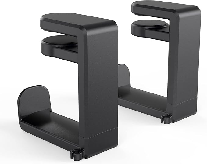 Rotating Headphone Stand - EURPMASK PC Gaming Headset Stand, Adjustable Clamp-on Headphone Holder, Headphone Hanger Hook Under Desk with 360 Degree Swivel&Cable Clip Organizer - Black, 2 Pack by EURPMASKChoosethecolorofeurope