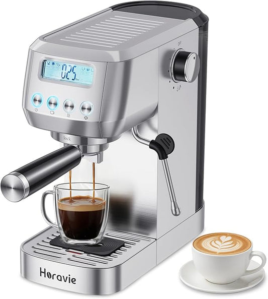 Horavie Ultra Espresso Machine with LCD Display, Espresso Maker with Powerful Milk Frother, Customizable Brewing Temperature, Professional Cappuccino & Latte Machine, Gift for Men & Women by Horavie