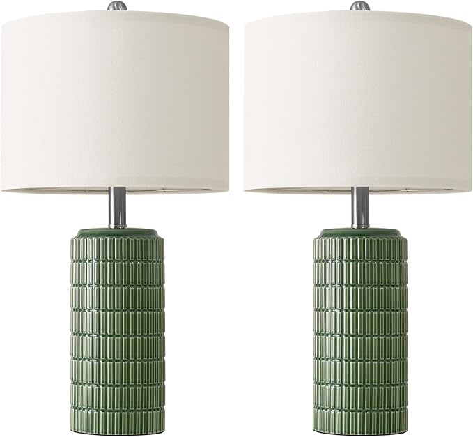 PoKat 23" Dark Green Ceramic Table Lamps Set of 2, Modern Table Lamps for Living Room, Farmhouse Lamps for Bedroom Night Stands, Traditional Nightstand Desk Decor Lamps - Image 7