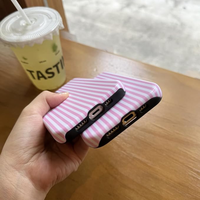 for iPhone 14 Pro Case Striped Cute Aesthetics Phone Case Trendy Protective Shockproof Cover for iPhone 14 Pro Pink White - Image 6