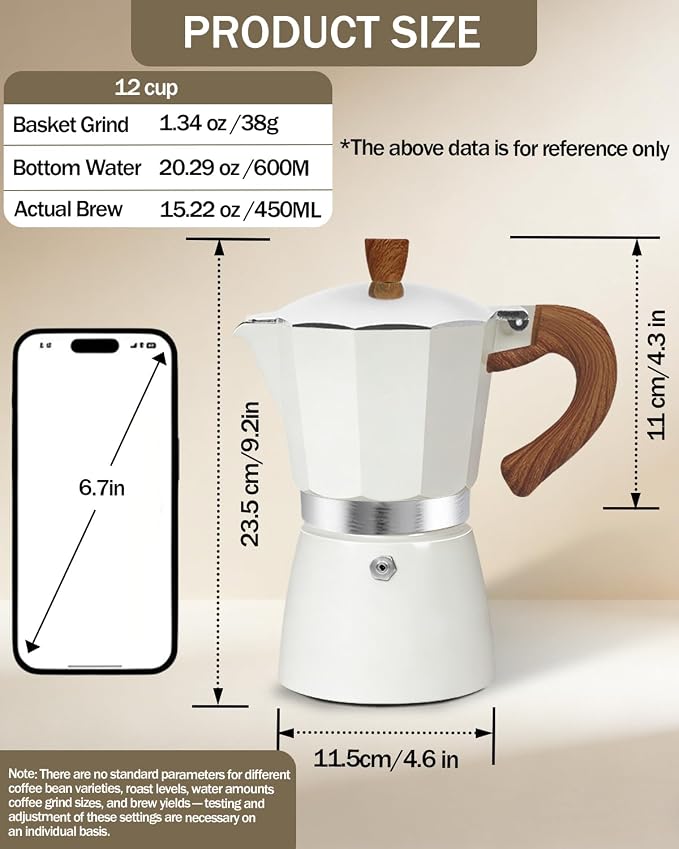 Coffee Maker Stovetop Espresso Maker 12 Cup Aluminum Moka Pot Percolator 20oz 600ml Easy Brewing for Electric Ceramic Stoves Home Camping Italian Cuban Café Classic White - Image 2