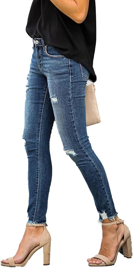 KUNMI Women's Skinny Ripped Trendy Jeans Distressed Stretchy Denim Pants - Image 4