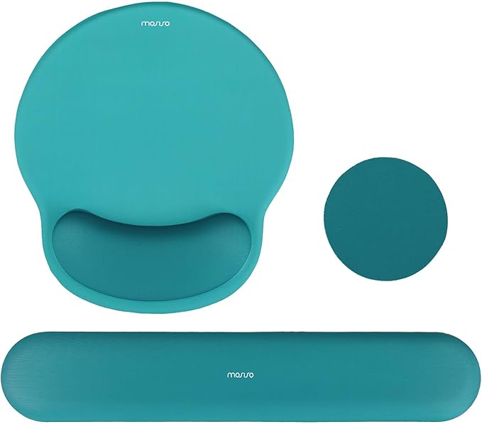 MOSISO Wrist Rest Support for Mouse Pad&Keyboard Set, Teal Green | Circle Curved Ergonomic Mousepad Non-Slip Base Home/Office Pain Relief&Easy Typing Pad with Soft Cloth&Silicone Lining by MOSISO