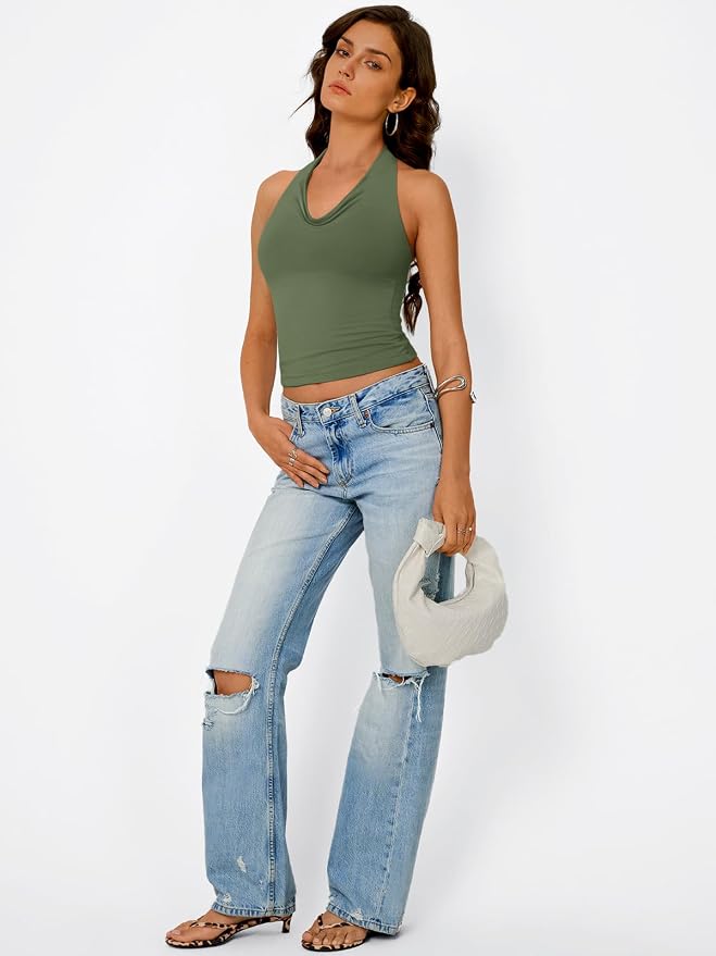 Trendy Queen Halter Tops for Women Going Out Summer Top | Cowl Neck Shirts, Sexy Backless, Fashion Y2K Clothes, Perfect for Party, Club, Vacation, Pair with High-waisted Bottoms - Image 5