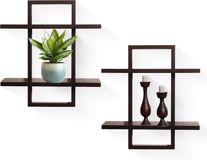 PHOENANCEE Floating Shelves for Wall,Display Hanging Shelf Set of 2,Modern Decorative Plants Shelves,Wood Home Decor Storage Chic for Living Room Bedroom Bathroom Office,Oak Frame,2-Tier (Walnut - Image 8