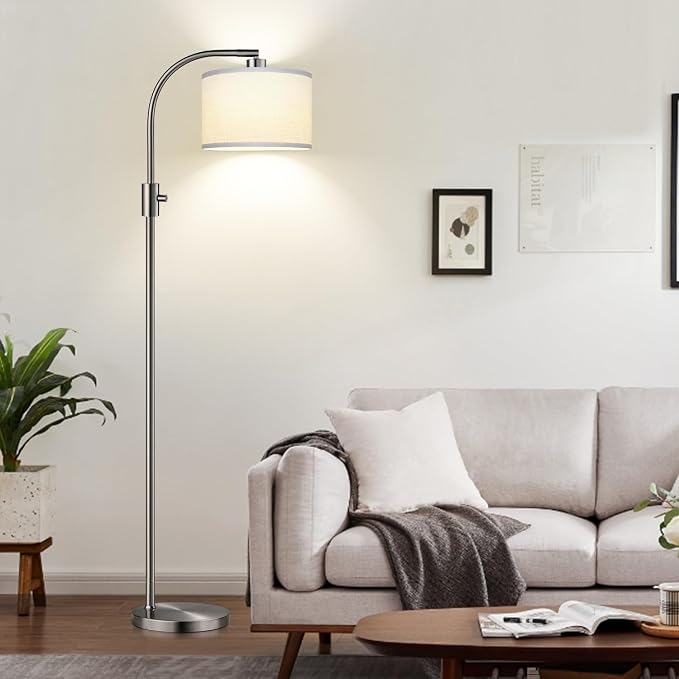 Nintiue Upgraded Modern Arc Dimmable Tall Standing Floor Lamp with Linen Shade, 1200 Lumens LED Bulb Included, for Living & Reading Room, Bedroom, Office & Nursery, Brushed Nickel - Image 6