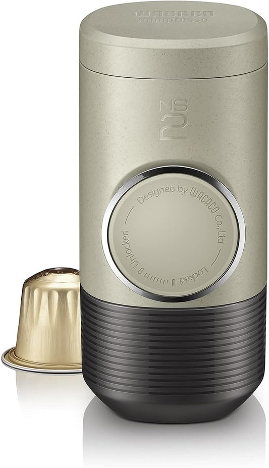 WACACO Minipresso NS2, Portable Espresso Machine, Compatible Original NS Capsules, Travel Coffee Maker, Manually Operated from Piston Action (Stone Beige) by WACACO
