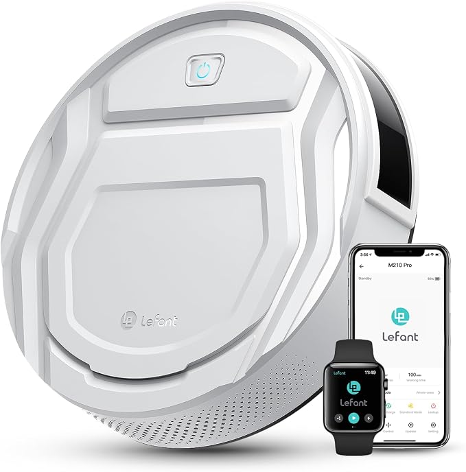 Lefant M210 Pro Robot Vacuum with 2200 Pa Powerful Suction, 6 Cleaning Modes, 120 Mins Runtime, Quiet, Self-Charging, Voice Control, Ideal for Pet Hair and Hard Floor, White by Lefant