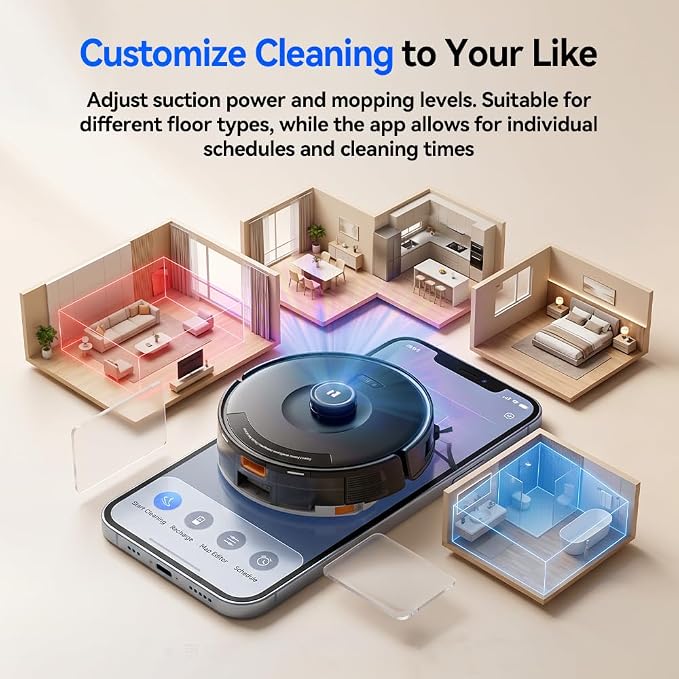 Robot Vacuum 38,000 Pa Robot Vacuum Mop,120Day Self Emptying Vacuum Robot,Lidar Navigation,5G 2.4GWiFi APP Aspirateur Robot,Self-Charging Robot Vacuums for Pet,Floor,Carpet R11 Max Black - Image 7