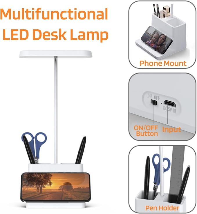AXX Small Desk Lamp, Rechargeable Cute Table Light for Kids Teens | for College Dorm Room, Home Office, Bedroom, White, LED, Pen Holder, Mini, Gooseneck, Computer Task, Desktop Study - Image 4