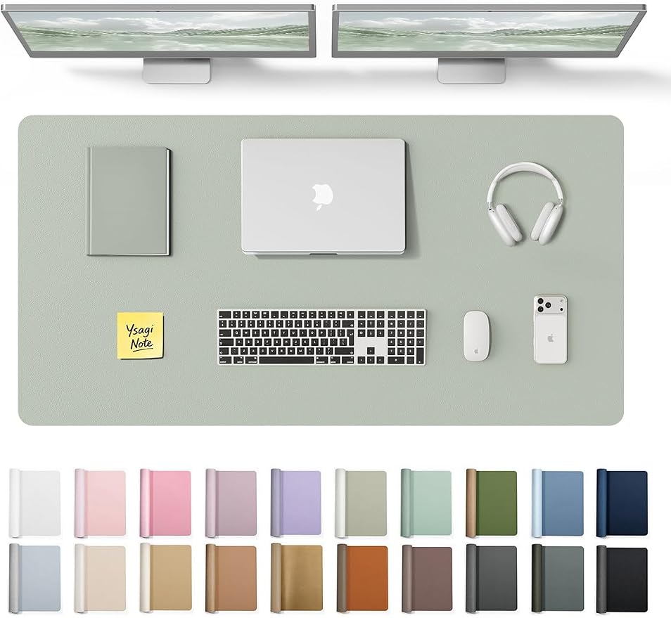 YSAGi Leather Desk Protector, Office Mat, Large Mouse Mat, Non-Slip PU Leather Blotter, Laptop Desk Pad, Waterproof Writing Pad for Office and Home (Grayish Green, 47.2" x 23.6") by YSAGi