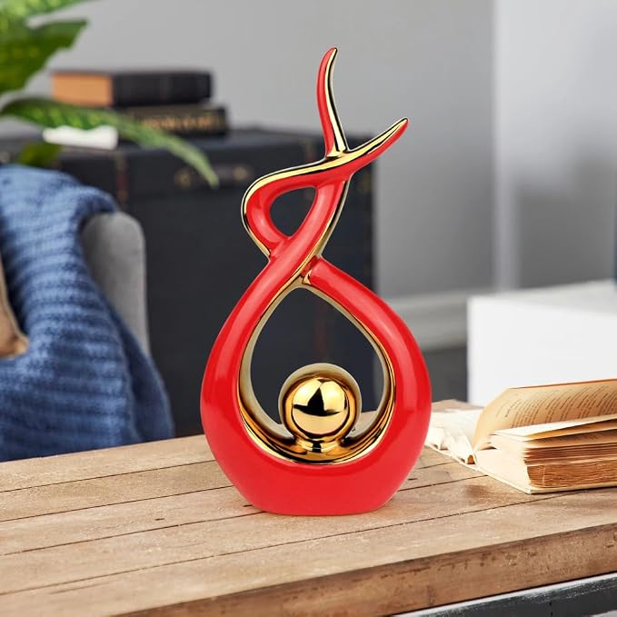 Norrclp Home Decor Modern Abstract Art Ceramic Statue Table Decorations for Dining Room Living Room Office Centerpiece (Red and Gold, Large) - Image 4