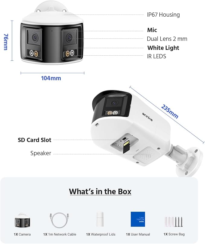ANNKE FCD800 4K 8MP Dual-Lens PoE Security Camera, 180°Panoramic View, Smart Light Color Night Vision, Two-Way Audio, Light&Sound Alarm, AI Human/Vehicle Motion Detection, IP67 Weatherproof - Image 8