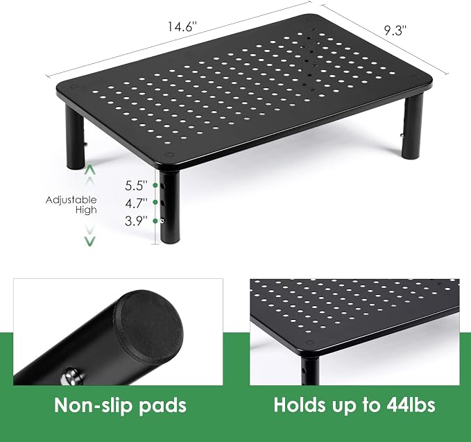 DOLALIKE 2 Pack Desktop Riser, 3 Height Adjustable Monitor stands for 2 Monitors, PC, Computer, Printer, iMac, Desktop Monitor Stand with Ventilated Platform for Airflow - Image 5