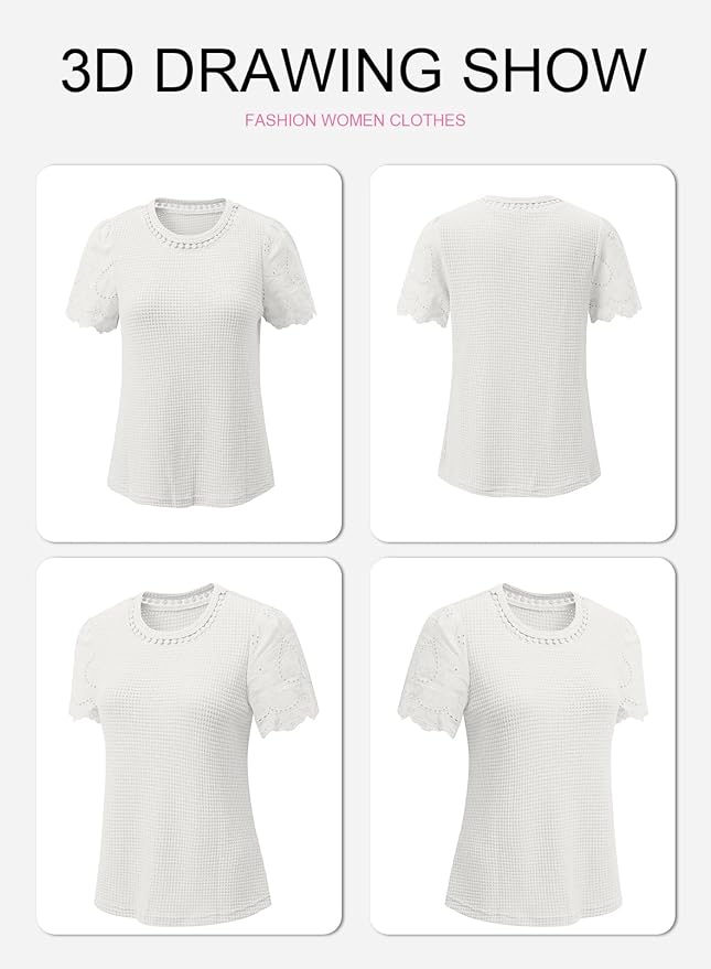 SHEWIN Womens Frenchy Summer Tops Crewneck Short Sleeve T Shirts Casual Waffle Knit Jacquard Blouses Top Shirts - Image 6