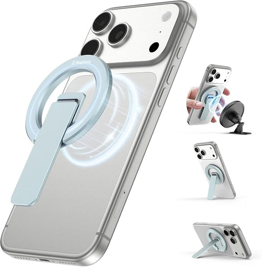 Double-Sided Magnetic Phone Stand Grip, Strong Magnetic Kickstand Desk Holder for Mag&Safe and Smartphone, Foldable Adjustable Design, Blue by Magtame