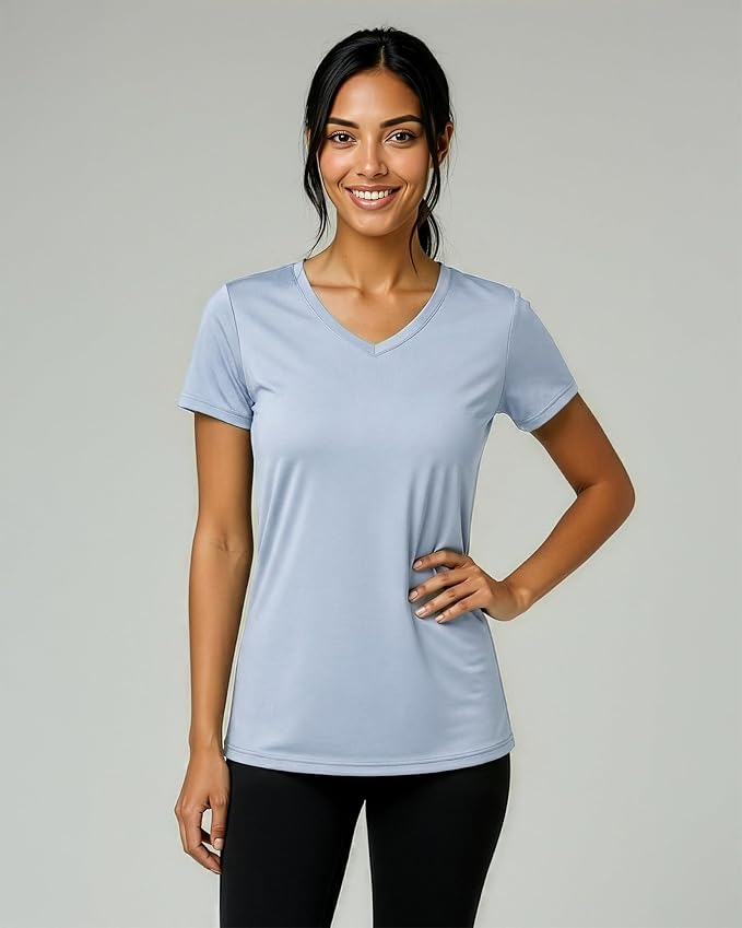 5 Pack Women's Dry Fit V Neck Workout Tops T Shirts Athletic Gym Yoga Tees | Available In Plus Size, Cooling Moisture-Wicking, Short Sleeve, Quick-Dry, Fitness, Stretch, Exercise, Running, Hiking - Image 2
