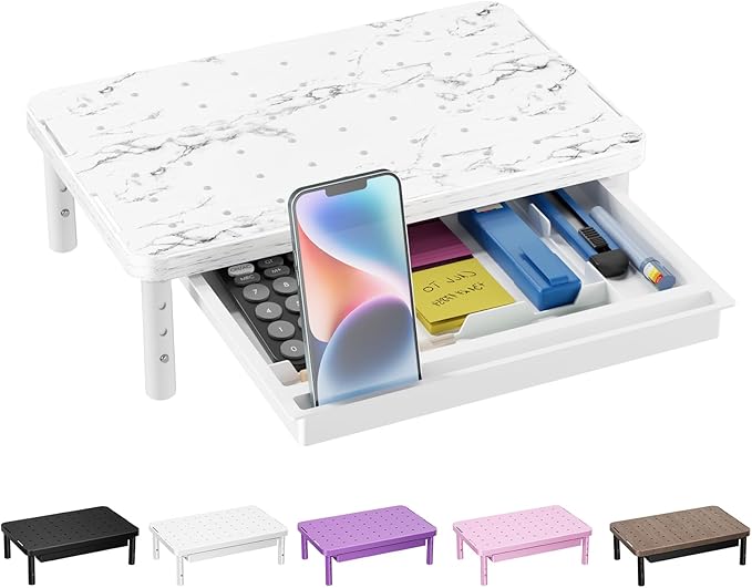 WALI Computer Monitor Stand with Storage, Desk Monitor Riser 3 Height Adjustable, Laptop Riser with Airflow Vents, Desk Organizer for Computer, Laptop, Printer (PTT002-M), 1 Pack, Marble by WALI