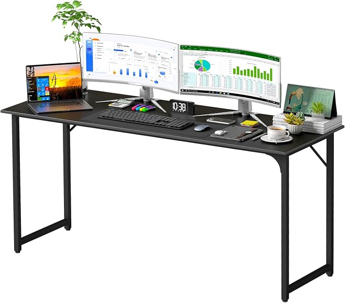 PayLessHere | 63 Inch Computer Desk | Black | Office Desk with Metal Frame, Adjustable Feet | Water-Resistant, Scratchproof Surface | Sturdy Writing Table for Home Office or Study | Pack of 1 by PayLessHere