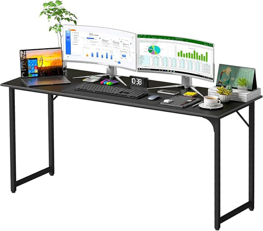 PayLessHere | 63 Inch Computer Desk | Black | Office Desk with Metal Frame, Adjustable Feet | Water-Resistant, Scratchproof Surface | Sturdy Writing Table for Home Office or Study | Pack of 1 by PayLessHere