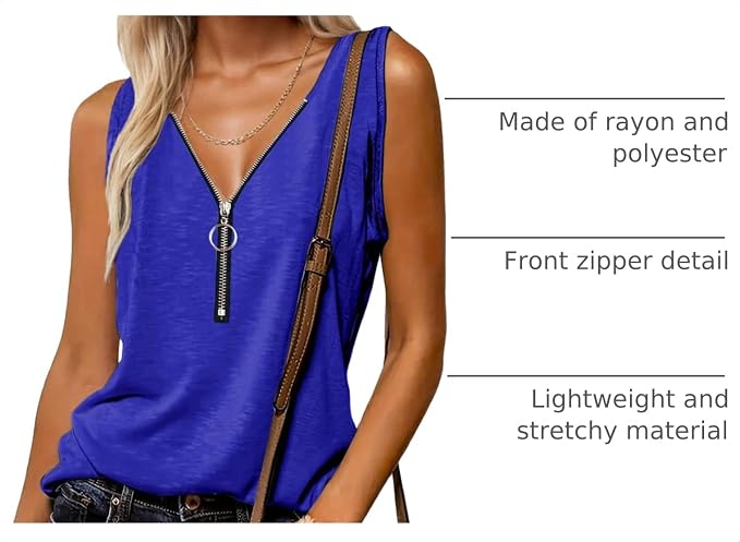 Halife Womens Half Zip V Neck Tank Tops Summer Sleeveless Shirts Casual Loose Top Blouses T Shirts - Image 4