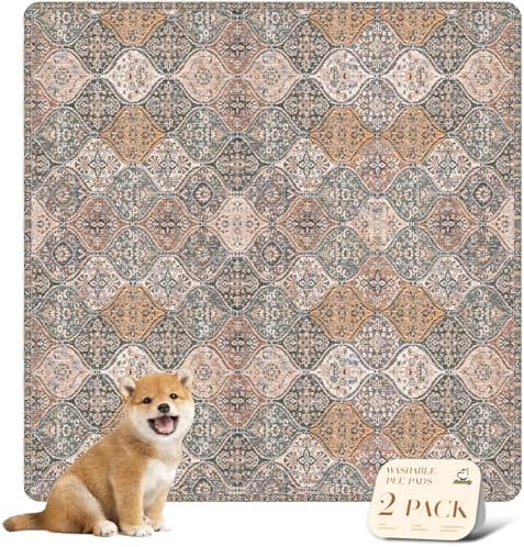 nunubaby Washable Pee Pads for Dogs, Stylish, Non-Slip and Leak-Proof Pee Pads. Reusable Potty Pads for Dogs for Crates and Floors.(Brown/Multi,36" x36" ) by Nunubaby