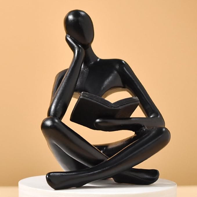 UTTCMK Abstract Art Thinker Statue - Reading Thinker Sculpture Figurine, Modern Home Decoration for Living Room Office Shelves Coffee Table Desk Decor (Black) by UTTCMK