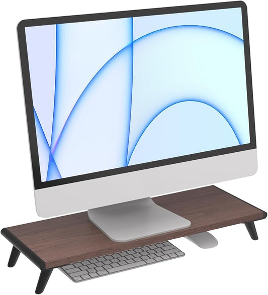 loukin Monitor Stand Riser for Desk, 22.4" x 8.3" Larger Computer Stand for Laptop, PC, Printer, Sturdy Desktop Computer Shelf with Non-Skid Rubber, Home Office (Brown) by LOUKIN
