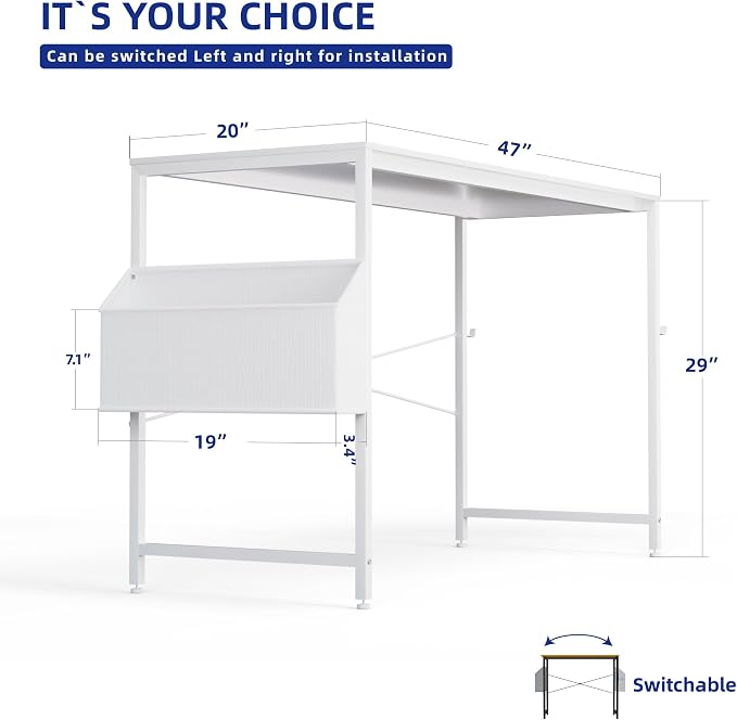 Pamray 47 Inch Computer Desk for Small Spaces with Storage Bag, Home Office Work Desk with Headphone Hook, Small Office Desk Study Writing Table - Image 3