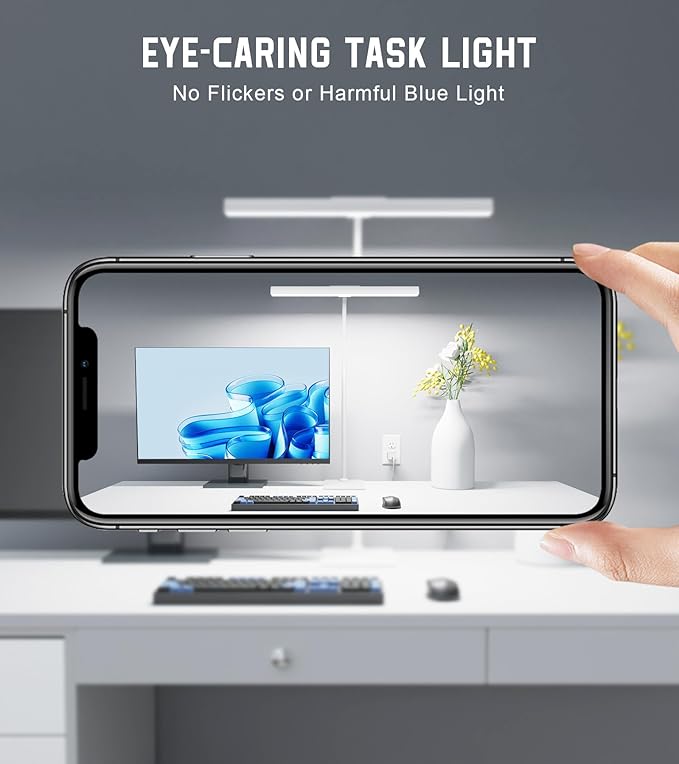 LED Desk Lamp for Home Office with Base, Eye-Caring Desk Light 12W | Tall Lamp for Computer Monitor Task Reading, Adjustable Gooseneck, 5 Dimmable Brightness & Color, Touch Control, Timer - Image 4