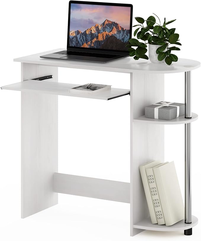 Furinno Simplistic Easy Assembly Computer Desk, with Keyboard Tray, White Oak/Stainless Steel by Furinno-FitsYourSpaceFitsYourBudget