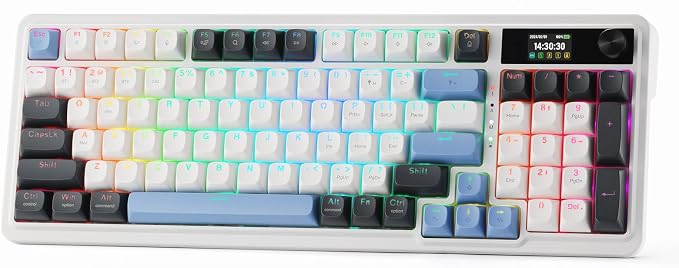 Redragon K719 PRO Wireless 95-Key Gasket Gaming Keyboard, TFT Screen & Knob | Easy-Control LED Info Display, 0-Delay Tri-Mode, Cushioned 5-Layer Noise Dampening for Creamy Thocky Sound, Practical 95 keys by REDRAGON